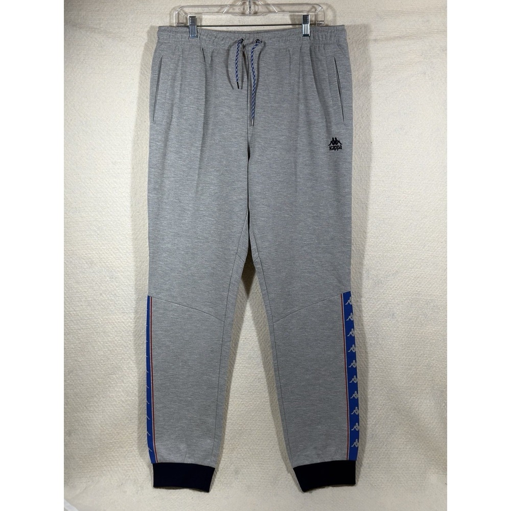 Kappa Track Pants Mens Large Gray Joggers Logo Tape Side Stripe Athletic